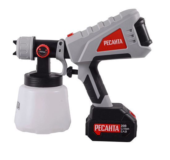 Краскопульт аккумуляторный Ресанта 75/17/3, 20 В Li-ion 4 Ач, 0.8 л/мин