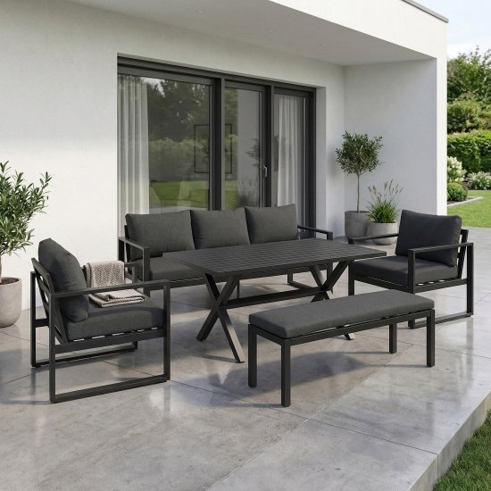 Набор садовой мебели для обеда с подушками BEGINIA Tumrock Алюминий Стол, диван, кресло 2 шт Серый / серебристый