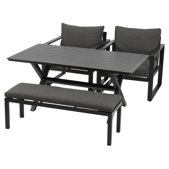 Набор садовой мебели для обеда с подушками BEGINIA Tumrock Алюминий Стол, диван, кресло 2 шт Серый / серебристый