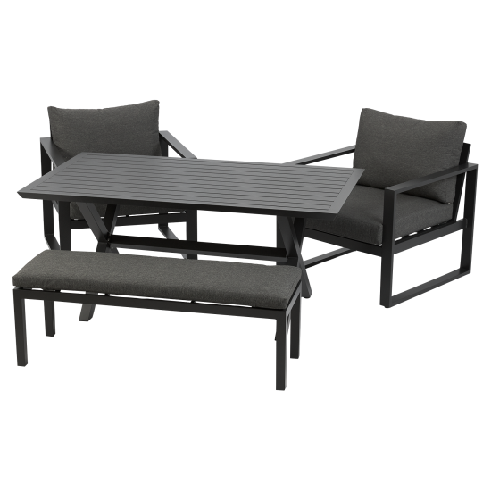 Набор садовой мебели для обеда с подушками BEGINIA Tumrock Алюминий Стол, диван, кресло 2 шт Серый / серебристый