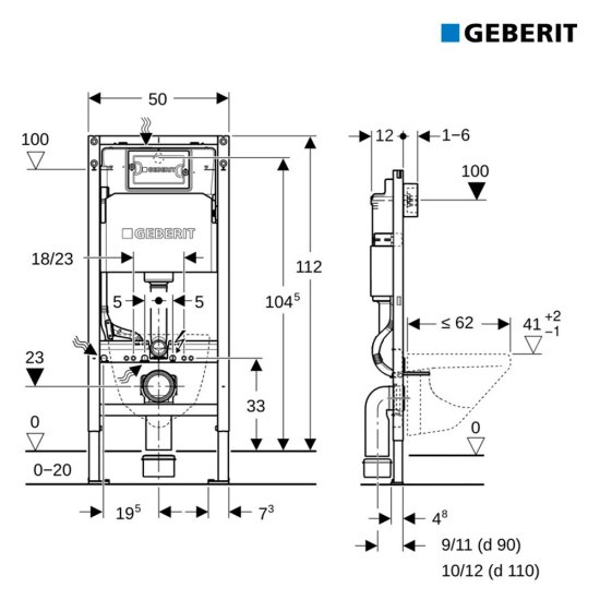 Инсталляция Geberit Delta для подвесного унитаза без кнопки (111.153.00.3)