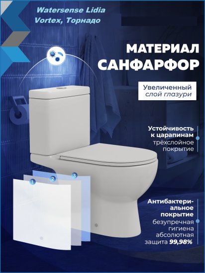 Унитаз-компакт Watersense Lidiavortex безободковый торнадо сиденье с микролифтом двойной смыв
