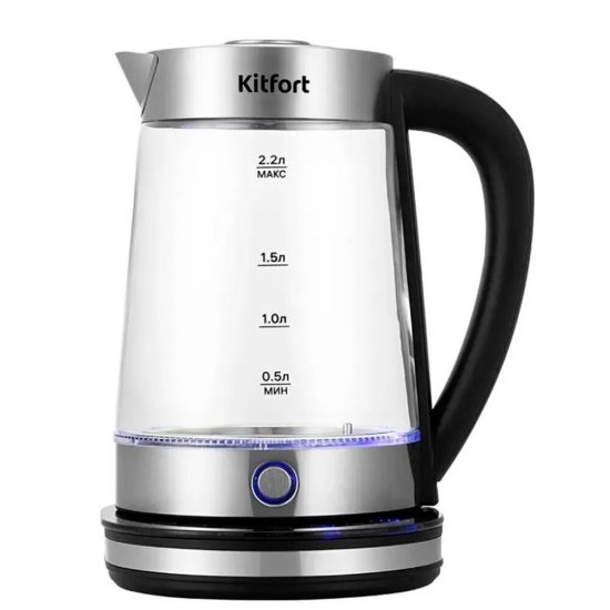 Чайник электрический KitFort КТ-6764, 2.2л, стекло/металл/пластик