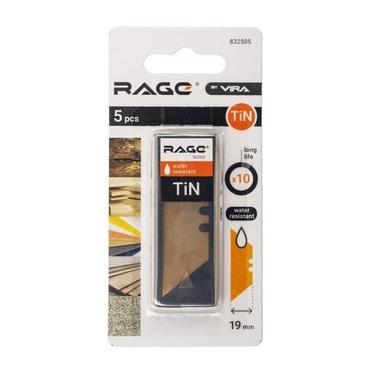 Лезвие для ножа Rage by Vira 19 мм трапециевидное (5 шт.) титановое покрытие