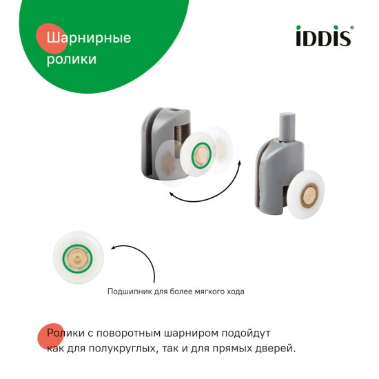 Комплект роликов для двери Iddis Optima Home d23 мм стекло 5-6 мм одинарные эксцентриковые серые