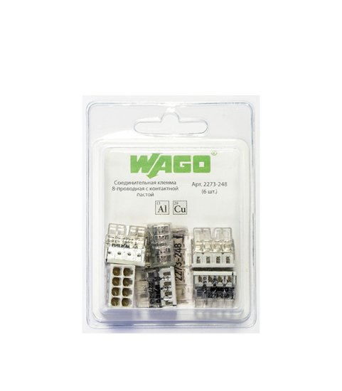 Клемма на 8 проводов Wago 2273-248 0,5-2,5 кв. мм самозажимная с пастой (6 шт.)