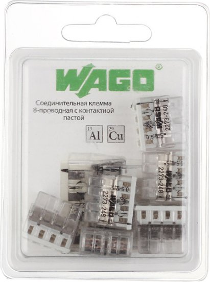 Клемма на 8 проводов Wago 2273-248 0,5-2,5 кв. мм самозажимная с пастой (6 шт.)