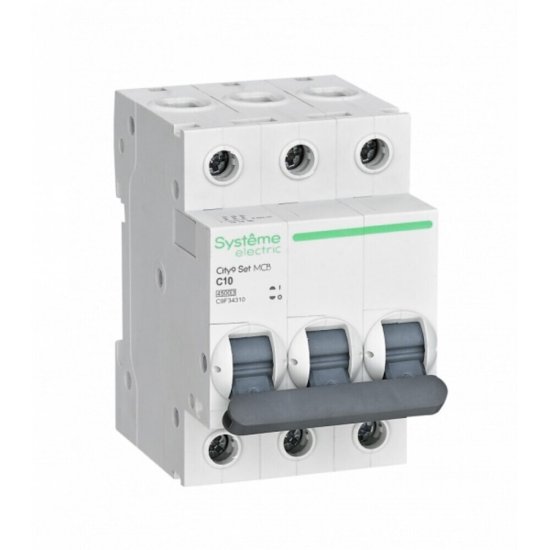 Автоматический выключатель модульный Systeme Electric City9 Set 3P 10А тип C 4,5 кА 400 В (C9F34310)
