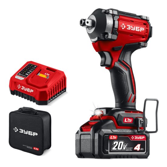 Гайковерт ударный аккумуляторный бесщеточный Зубр ГБУ-350-41 20 В 1 Ач Li-Ion 1 АКБ и ЗУ