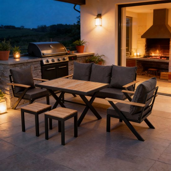 Набор садовой мебели для обеда с подушками Greengard Лима металл серый диван кресло 2 шт табурет 2 шт стол