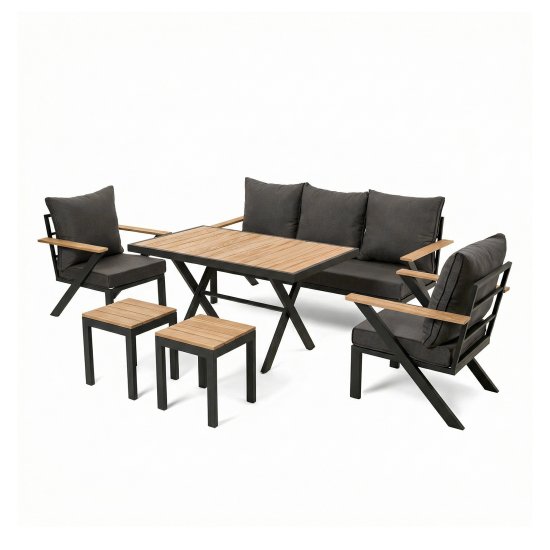 Набор садовой мебели для обеда с подушками Greengard Лима металл серый диван кресло 2 шт табурет 2 шт стол