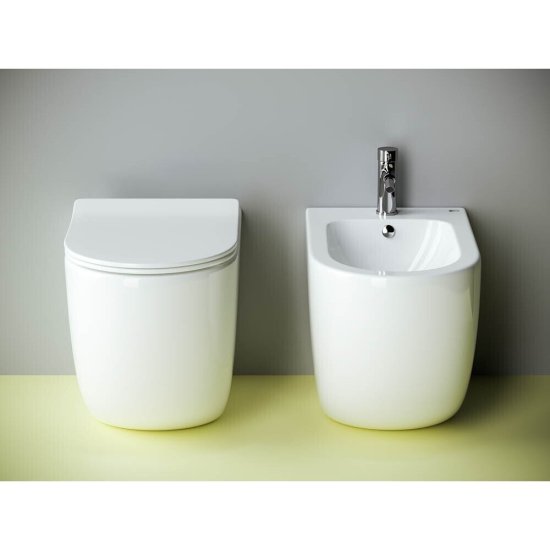 Унитаз напольный приставной Ceramicanova Metropol Rimless с горизонтальным выпуском с сиденьем дюропласт микролифт (CN4004)