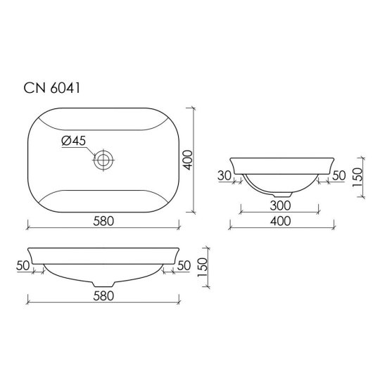 Раковина Ceramicanova Element 58 см встраиваемая белая (CN6041)
