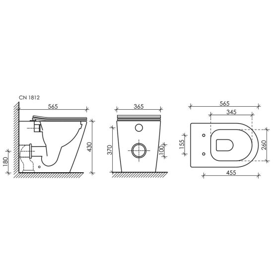 Унитаз напольный приставной Ceramicanova Highlight Rimless с горизонтальным выпуском с сиденьем дюропласт микролифт (CN1812)