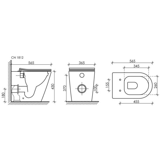 Унитаз напольный приставной Ceramicanova Highlight Rimless с горизонтальным выпуском с сиденьем дюропласт микролифт (CN1812)