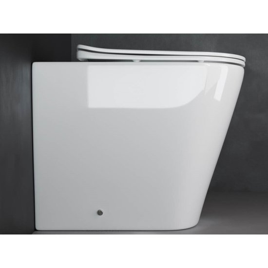 Унитаз напольный приставной Ceramicanova Highlight Rimless с горизонтальным выпуском с сиденьем дюропласт микролифт (CN1812)