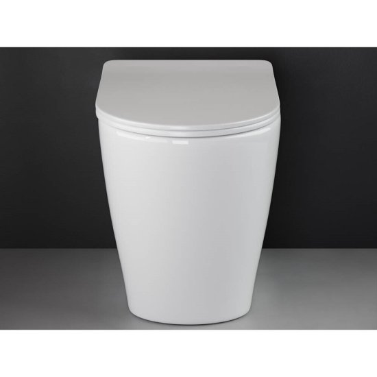 Унитаз напольный приставной Ceramicanova Highlight Rimless с горизонтальным выпуском с сиденьем дюропласт микролифт (CN1812)