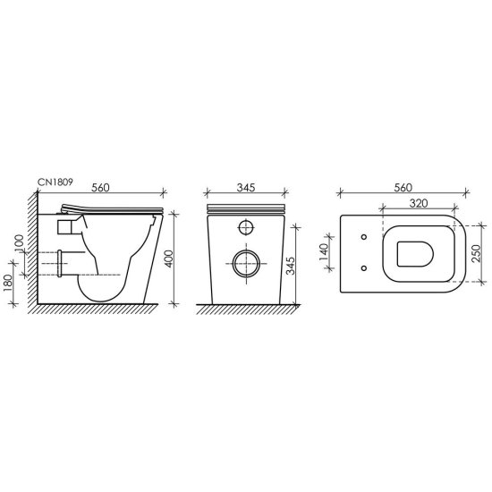 Унитаз напольный приставной Ceramicanova Cubic Rimless с горизонтальным выпуском с сиденьем дюропласт микролифт (CN1809)