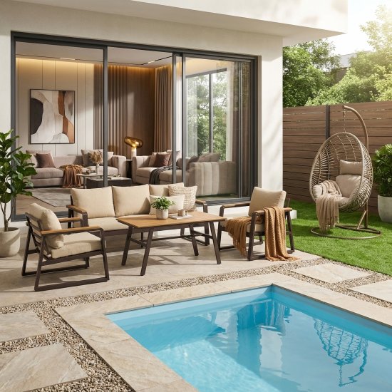 Набор садовой мебели для обеда с подушками BEGINIA Sugan Алюминий Стол, диван, кресло 2 шт Бежевый