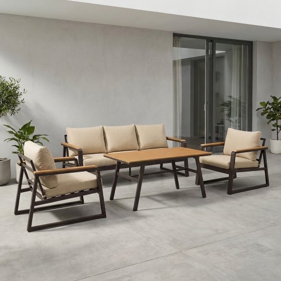 Набор садовой мебели для обеда с подушками BEGINIA Sugan Алюминий Стол, диван, кресло 2 шт Бежевый