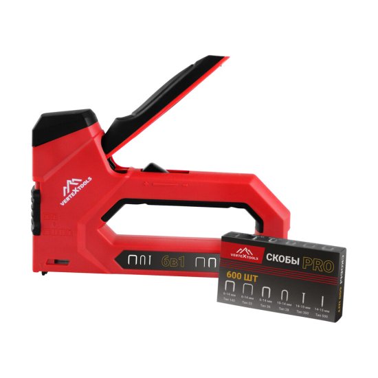 Степлер строительный для скоб Vertextools Pro (0043-07) 4 в 1 с регулировкой удара металлический