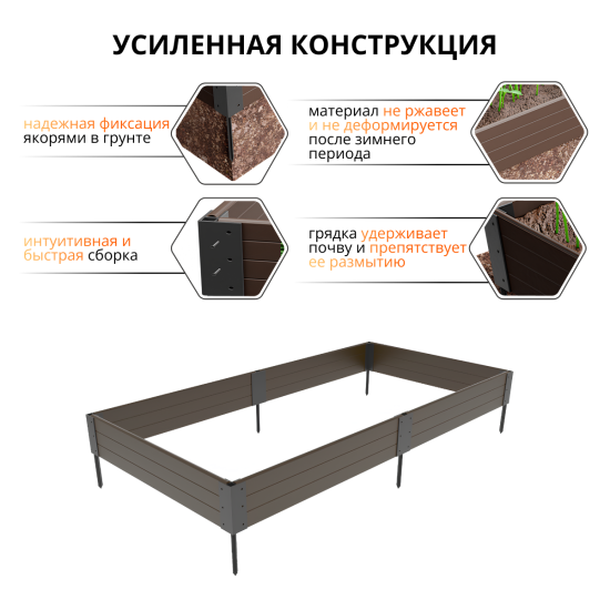 Грядка садовая Gidrolica 207х74х16 см цвет коричневый