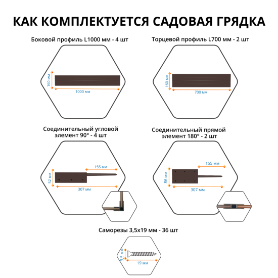 Грядка садовая Gidrolica 207х74х16 см цвет коричневый