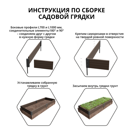 Грядка садовая Gidrolica 207х74х16 см цвет коричневый