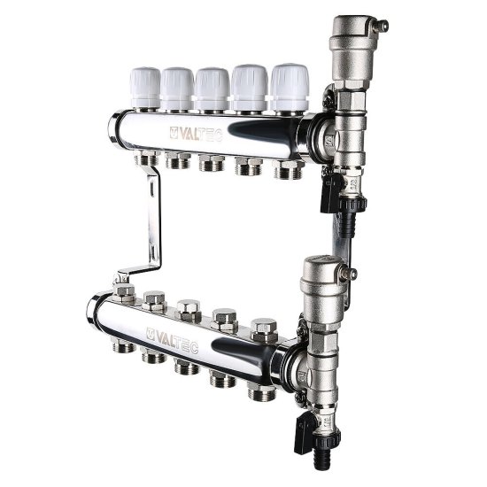 Коллекторная группа Valtec 1 ВР(г) х 10 выходов 3/4 НР(ш) ЕК х 1 ВР(г)