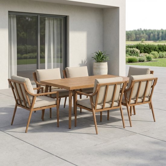 Набор садовой мебели для обеда с подушками BEGINIA Komito Алюминий Стол, 6 кресел Бежевый; Коричневый