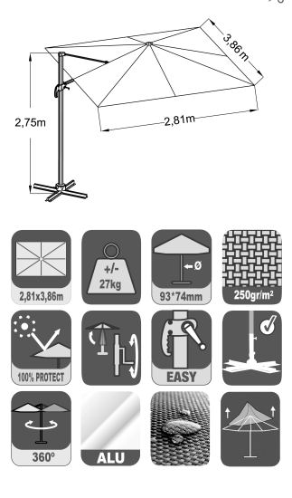 Зонт BEGINIA Aura 281x386 см серый