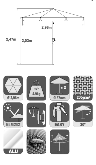 Зонт садовый BEGINIA Avea 300 см белый