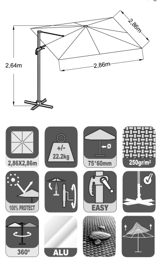 Зонт BEGINIA Aura 286x286 см бежевый