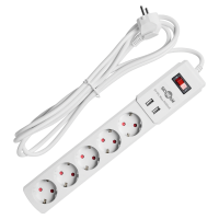 Удлинитель бытовой Skybeam 3x1.5 3 м 5 розеток с заземлением 3680 Вт с USB и выключателем цвет белый
