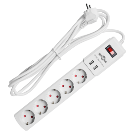 Удлинитель бытовой Skybeam 3x1.5 3 м 5 розеток с заземлением 3680 Вт с USB и выключателем цвет белый