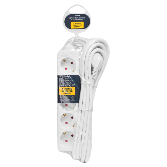 Удлинитель бытовой Skybeam 3x1.5 5 м 5 розеток с заземлением 3680 Вт цвет белый