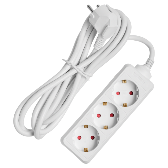 Удлинитель бытовой Skybeam 3x1.5 3 м 3 розетки с заземлением 3680 Вт цвет белый