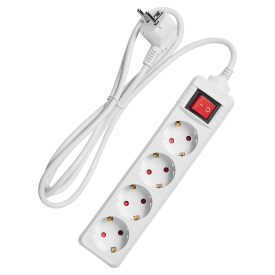 Удлинитель бытовой Skybeam 3x0.75 1.8 м 4 розетки с заземлением 2300 Вт с выключателем цвет белый