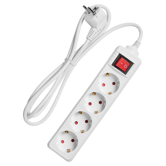 Удлинитель бытовой Skybeam 3x0.75 1.8 м 4 розетки с заземлением 2300 Вт с выключателем цвет белый