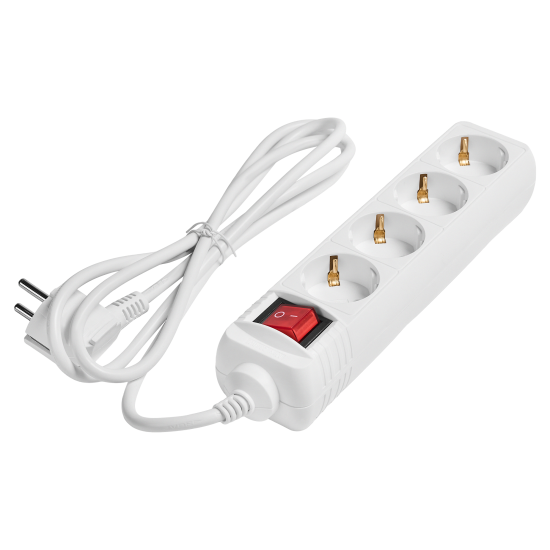 Удлинитель бытовой Skybeam 3x0.75 1.8 м 4 розетки с заземлением 2300 Вт с выключателем цвет белый
