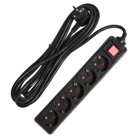 Удлинитель бытовой Skybeam 3x1.5 5 м 5 розеток с заземлением 3680 Вт с выключателем цвет черный