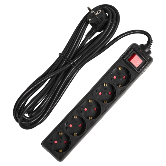 Удлинитель бытовой Skybeam 3x1.5 5 м 5 розеток с заземлением 3680 Вт с выключателем цвет черный
