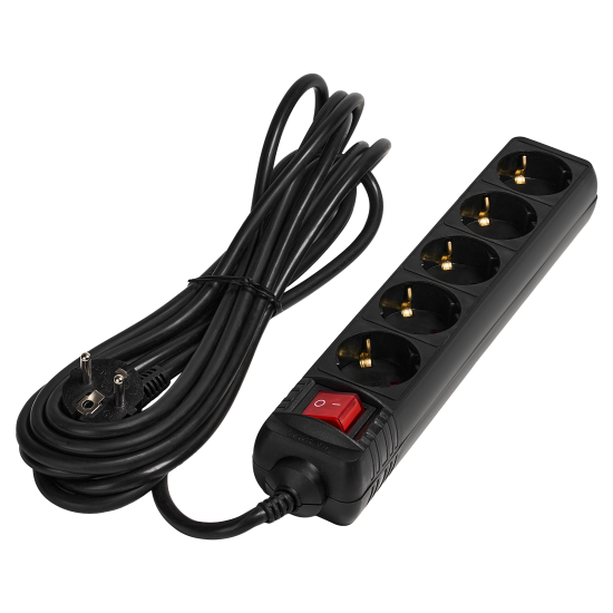 Удлинитель бытовой Skybeam 3x1.5 5 м 5 розеток с заземлением 3680 Вт с выключателем цвет черный