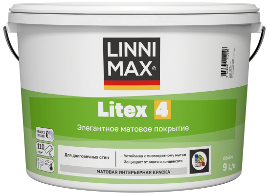Краска для внутренних покрытий моющаяся Linnimax Linnimax Litex 4 Б3 матовая цвет прозрачный база C 9 л