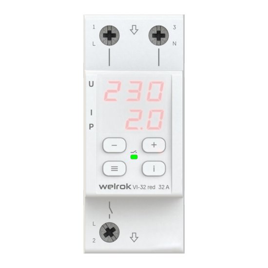Реле напряжения и контроля фаз модульное Welrok VI-32 red 220 В 32 А тип AC цифровое