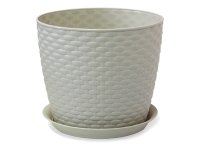 Горшок с поддоном Ротанг 4,7л d21см h18см молочный пластик