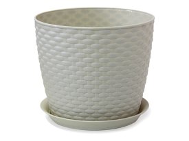Горшок с поддоном Ротанг 4,7л d21см h18см молочный пластик