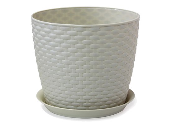 Горшок с поддоном Ротанг 4,7л d21см h18см молочный пластик