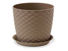 Горшок с поддоном Ротанг 2л d15,5см h13,6см темно-бежевый пластик