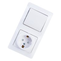 Блок 1-клавишный выключатель и розетка SYSTEME ELECTRIC Glossa c/з белый